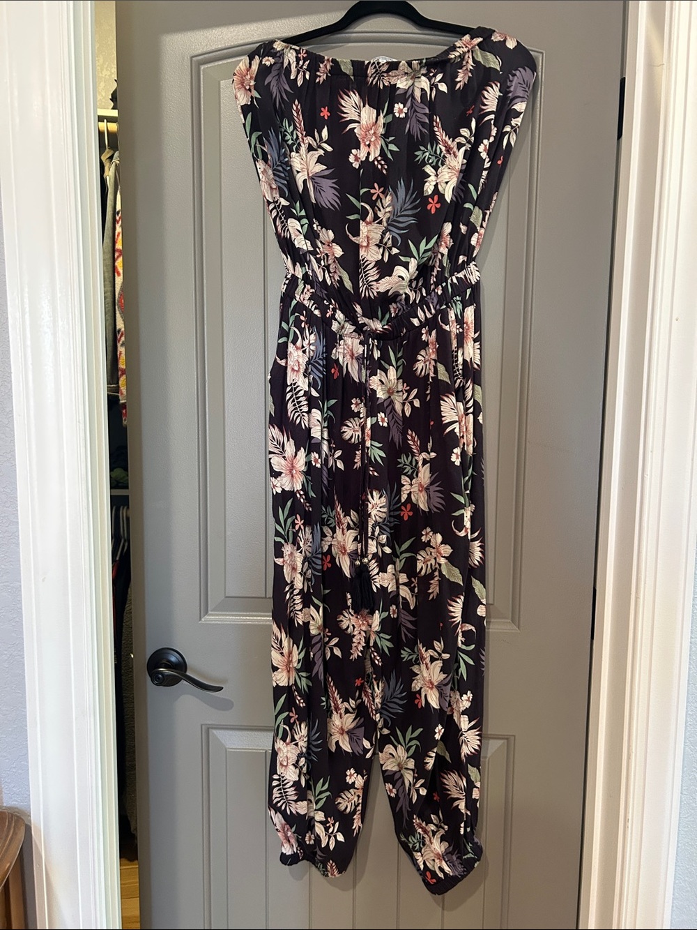 blue island Black Floral Strapless Jumpsuit